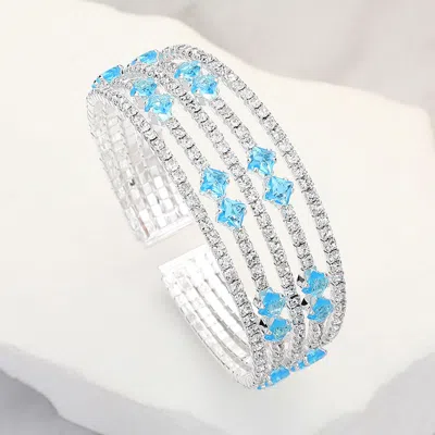 Fashnzfab 0.75" H Square Cut Cz Stone Accented Evening Bracelet In Multi