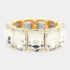 Fashnzfab 1" H Emerald Cut Stone Stretch Evening Bracelet In Gold