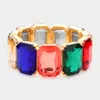 Fashnzfab 1" H Emerald Cut Stone Stretch Evening Bracelet In Multi