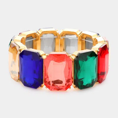 Fashnzfab 1" H Emerald Cut Stone Stretch Evening Bracelet In Multi