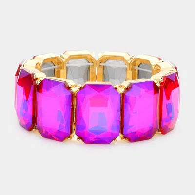 Fashnzfab 1" H Emerald Cut Stone Stretch Evening Bracelet In Purple