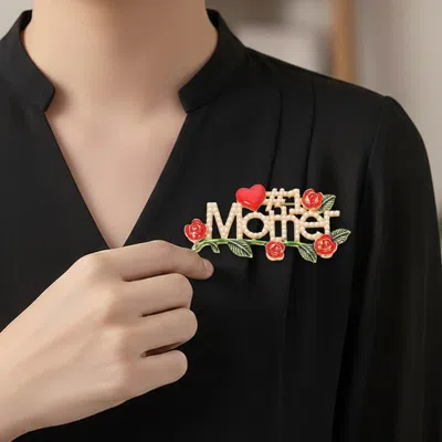 Fashnzfab #1 Mother Floral Message Pin Brooch In Gold