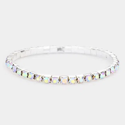 Fashnzfab 1-row Crystal Rhinestone Stretchable Bracelet Ab, Silver In Multi
