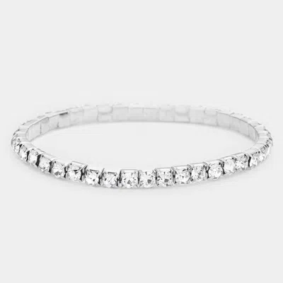 Fashnzfab 1-row Crystal Rhinestone Stretchable Bracelet Clear, Silver In Multi