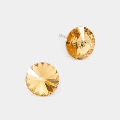 Fashnzfab 10 Mm Round Crystal Stud Earrings - Lt Col Topaz In Gold