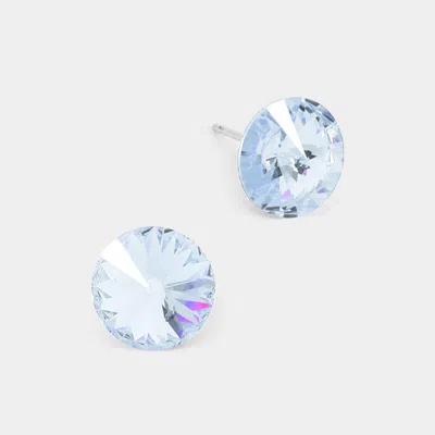 Fashnzfab 10 Mm Round Crystal Stud Earrings In Blue