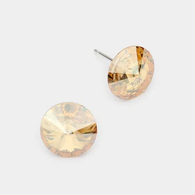 Fashnzfab 10 Mm Round Crystal Stud Earrings In Gold