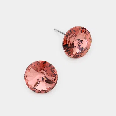 Fashnzfab 10 Mm Round Crystal Stud Earrings In Pink