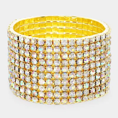 FASHNZFAB 10-ROW RHINESTONE STRETCH EVENING BRACELET AB, GOLD