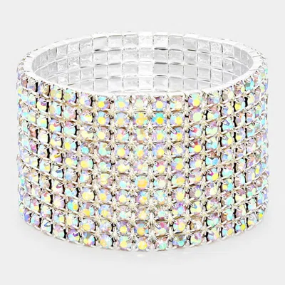 Fashnzfab 10-row Rhinestone Stretch Evening Bracelet Ab, Silver In Multi