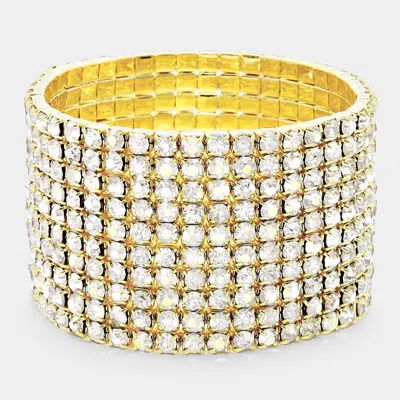 Fashnzfab 10-row Rhinestone Stretch Evening Bracelet Clear, Gold In Multi