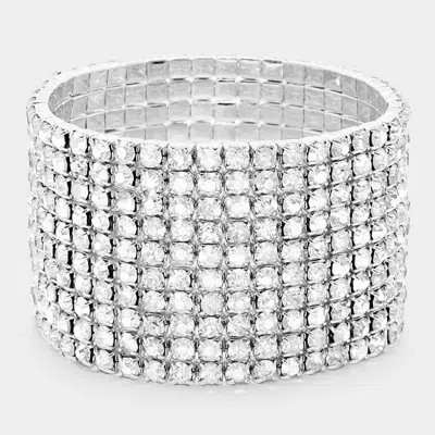 Fashnzfab 10-row Rhinestone Stretch Evening Bracelet Clear, Silver In Multi