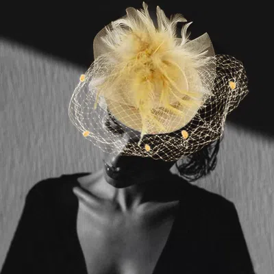 Fashnzfab 10" X 10" Feather Mesh Fascinator / Headband In Neutral