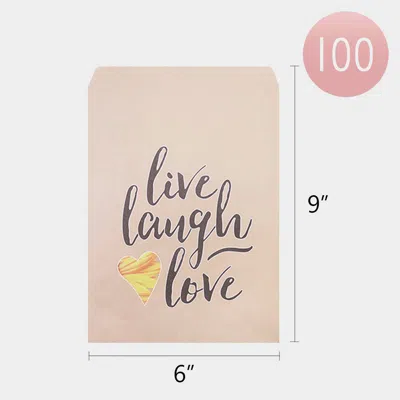 Fashnzfab 100pcs - Live Laugh Love Message Heart Gift Paper Bag Set