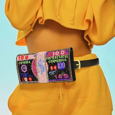 Fashnzfab 10k Usd Money Rhinestone Fanny Pack / Belt / Clutch Bag In Multi