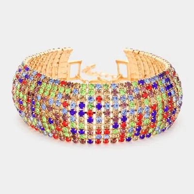 Fashnzfab 10lines Rhinestone Evening Bracelet Multi In Blue