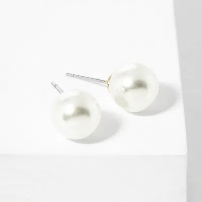 Fashnzfab 10mm Pearl Stud Earrings In Silver