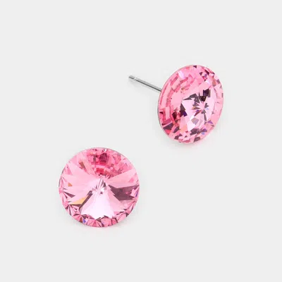 FASHNZFAB 10MM ROUND CRYSTAL STUD EARRINGS - LT ROSE
