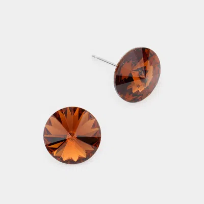 Fashnzfab 10mm Round Crystal Stud Earrings - Smoked Topaz In Multi