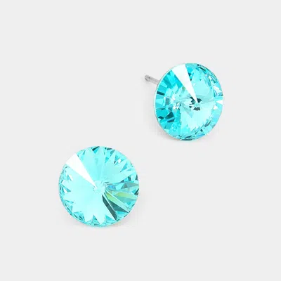 FASHNZFAB 10MM ROUND CRYSTAL STUD EARRINGS - TURQUOISE