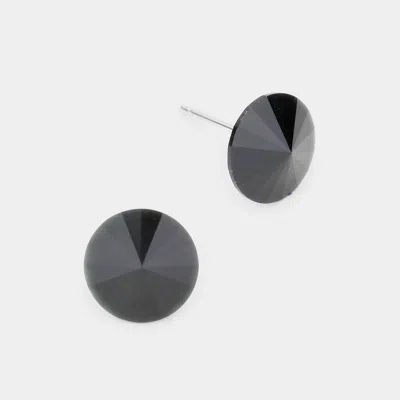 Fashnzfab 10mm Round Crystal Stud Earrings In Black
