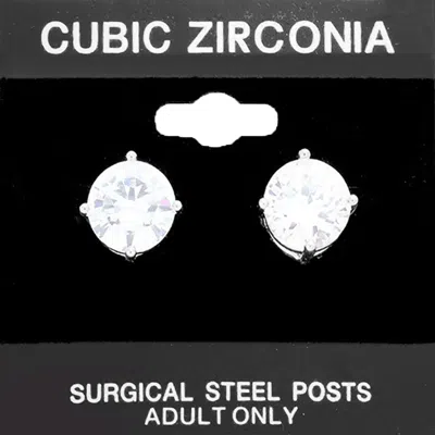 Fashnzfab 10mm Round Cz Stud Earrings In Metallic
