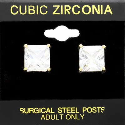 Fashnzfab 10mm Square Cz Stud Earrings In Gold