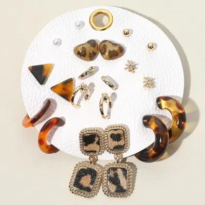 Fashnzfab 10pairs - Animal Pattern Geometric Shaped Assorted Fashion Earring Set In Multi