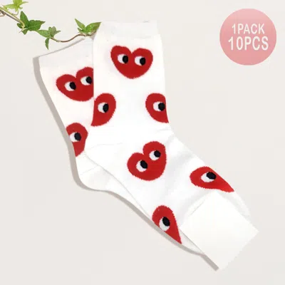 Fashnzfab 10pairs - Heart Patterned Socks In White