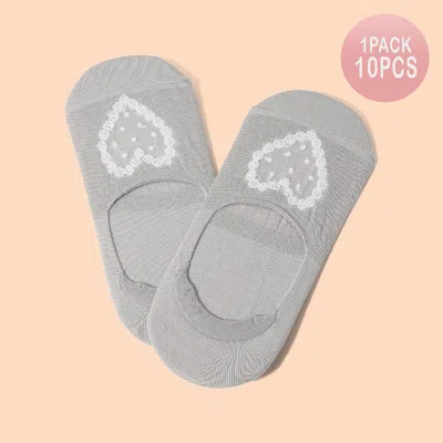 Fashnzfab 10pairs - Mesh Heart Pointed No Show Socks In Gray