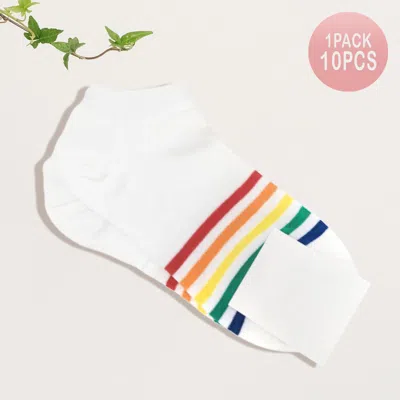 Fashnzfab 10pairs - Rainbow Striped Socks In White
