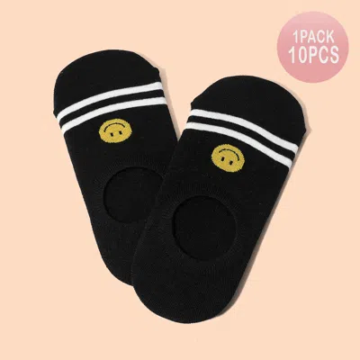 Fashnzfab 10pairs - Smile Accented Socks In Black