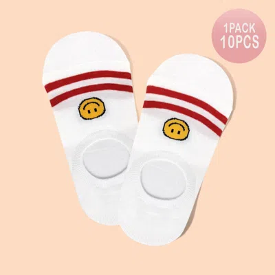 Fashnzfab 10pairs - Smile Accented Socks In Red