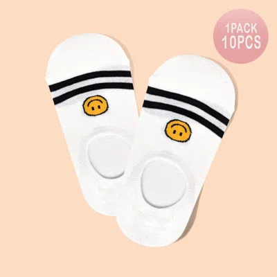 Fashnzfab 10pairs - Smile Accented Socks In White