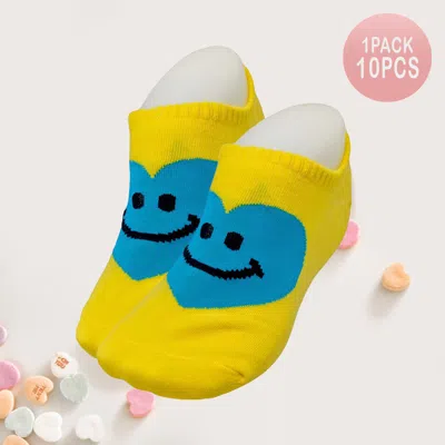 Fashnzfab 10pairs - Smile Centered Heart Socks In Yellow