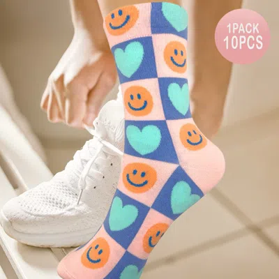 Fashnzfab 10pairs - Smile Face Heart Pattern Printed Socks In Multi