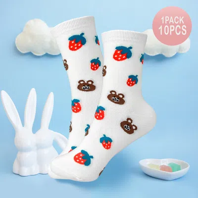 Fashnzfab 10pairs - Strawberry Bear Patterned Socks In Multi