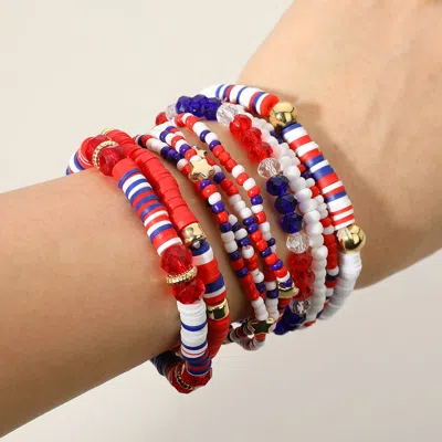 Fashnzfab 10pcs - American Usa Star Beaded Stretch Multi Layered Bracelets