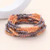 Fashnzfab 10pcs - Faceted Beaded Multi Layered Stretch Bracelets Brown In Brown