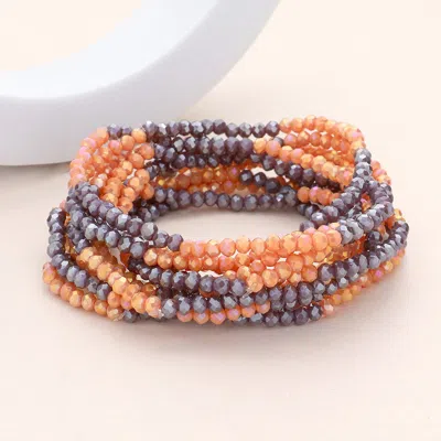 Fashnzfab 10pcs - Faceted Beaded Multi Layered Stretch Bracelets Brown