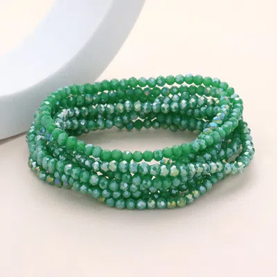 Fashnzfab 10pcs - Faceted Beaded Multi Layered Stretch Bracelets Green