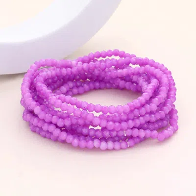 Fashnzfab 10pcs - Faceted Beaded Multi Layered Stretch Bracelets Lavender In Purple