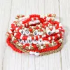 Fashnzfab 10pcs - Go Gameday Message Beaded Stretch Multi Layered Bracelets In Red