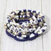 Fashnzfab 10pcs - Go Gameday Message Beaded Stretch Multi Layered Bracelets Blue, White In Multi