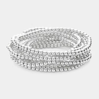 Fashnzfab 10pcs - Metal Ball Beaded Stretch Multi Layered Bracelets