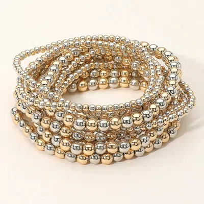 Fashnzfab 10pcs - Metal Ball Beaded Stretch Multi Layered Bracelets