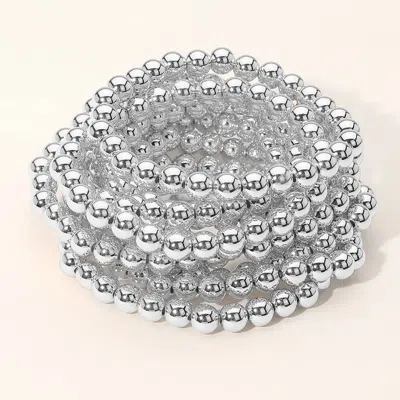 Fashnzfab 10pcs - Metal Ball Beaded Stretch Multi Layered Bracelets