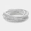 Fashnzfab 10pcs - Metal Ball Beaded Stretch Multi Layered Bracelets In Metallic