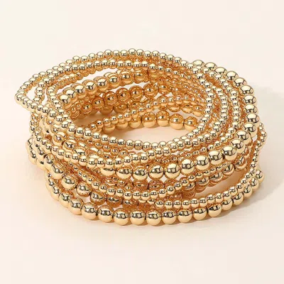 Fashnzfab 10pcs - Metal Ball Beaded Stretch Multi Layered Bracelets In Gold
