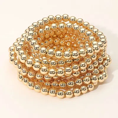 Fashnzfab 10pcs - Metal Ball Beaded Stretch Multi Layered Bracelets In Gold